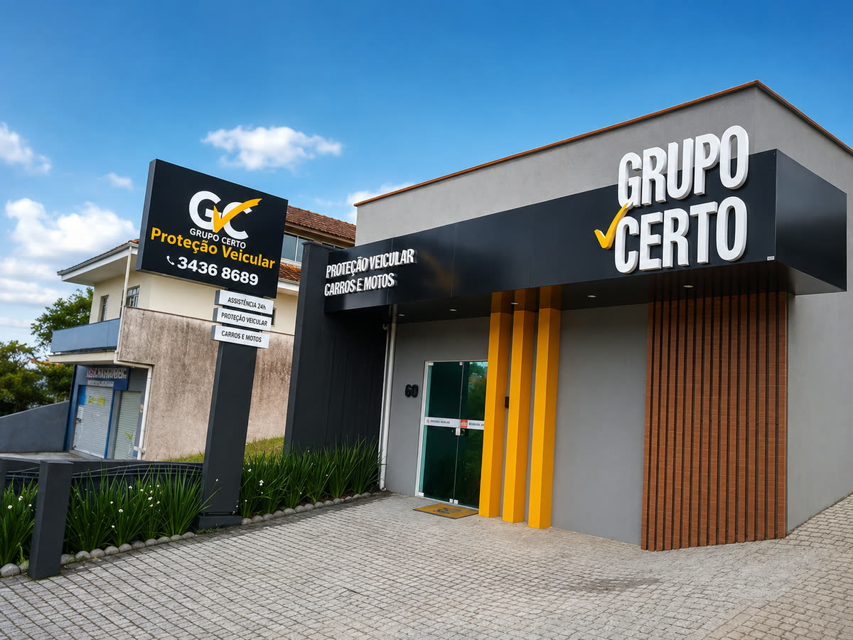 Fachada da sede do Grupo Certo Proteção Veicular no bairro Boehmerwald, em Joinville